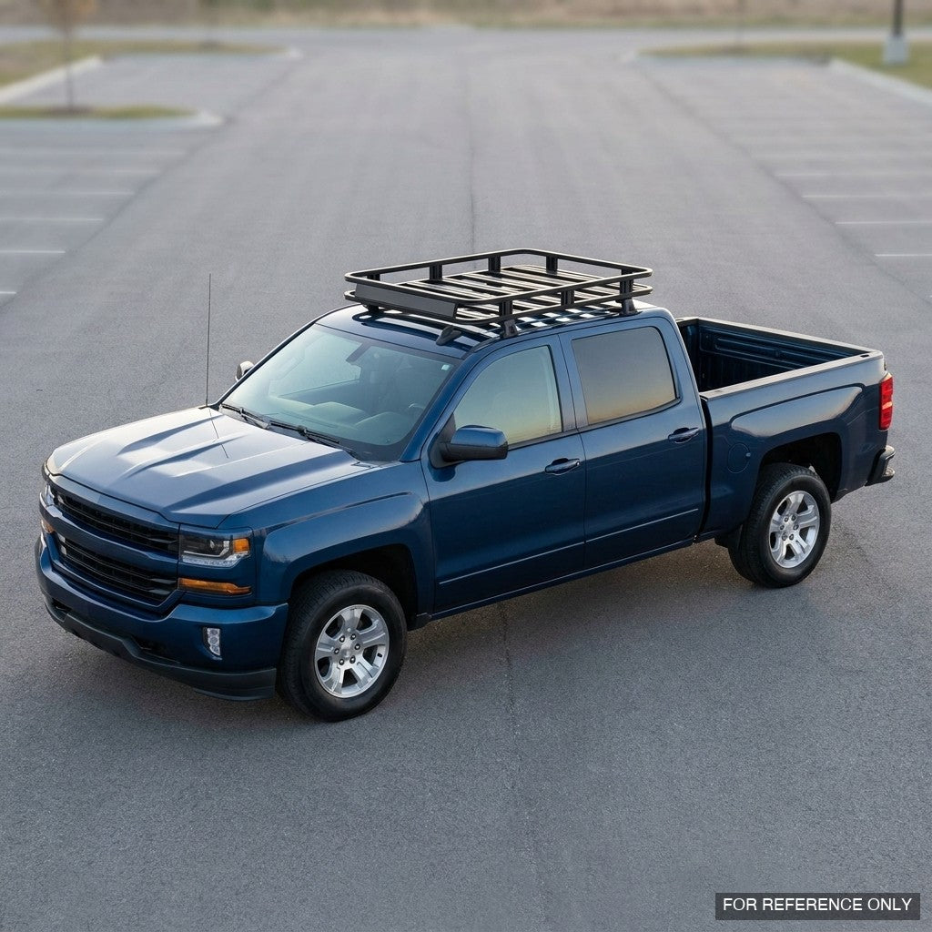 2014-2018 Chevrolet/GMC Silverado 1500/Sierra 1500 Crew Cab Low Profile Roof Basket — Drill-Free Steel, Matte Black