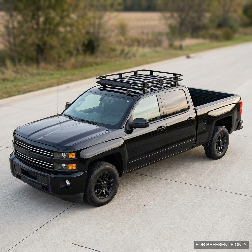 2015-2019 Chevrolet/GMC Silverado/Sierra HD Crew Cab Low Profile Roof Basket — Drill-Free Steel, Matte Black