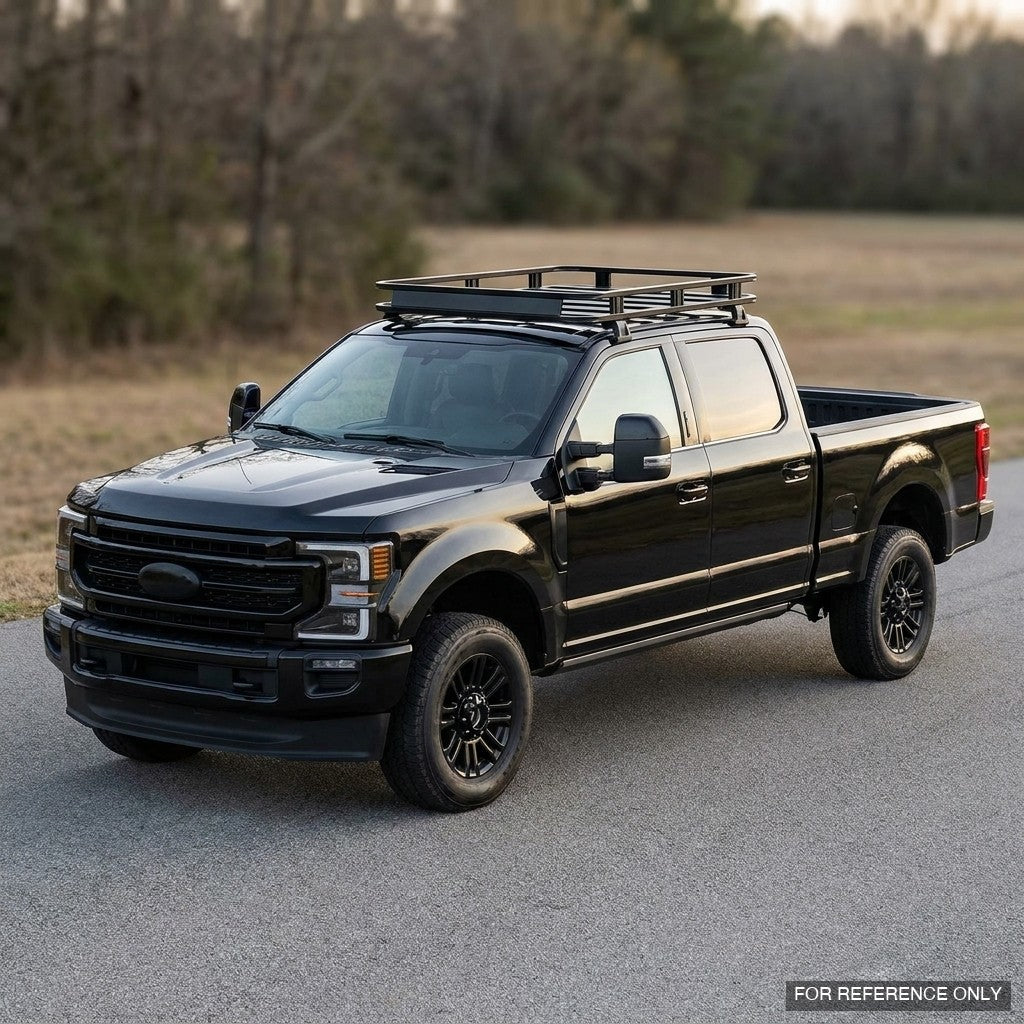 2017-2025 Ford F-250 Super Duty Crew Cab Low Profile Roof Basket — Drill-Free Steel, Matte Black