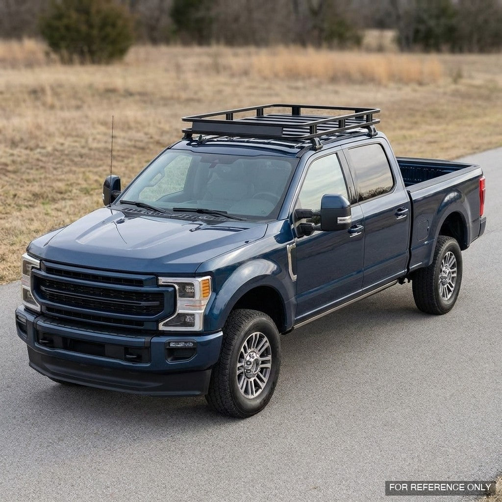 2017-2026 Ford F-250/F-350/F-450/F-550 Super Duty Crew Cab Low Profile Roof Basket System — Drill-Free Steel, Matte Black
