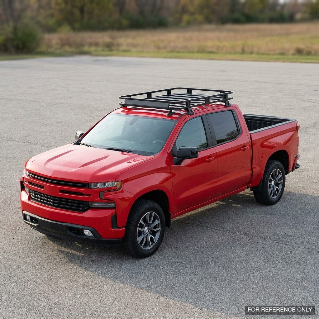 2019-2025 Chevrolet Silverado 1500 & GMC Sierra 1500 Crew Cab Low Profile Roof Basket System — Drill-Free Steel, Matte Black