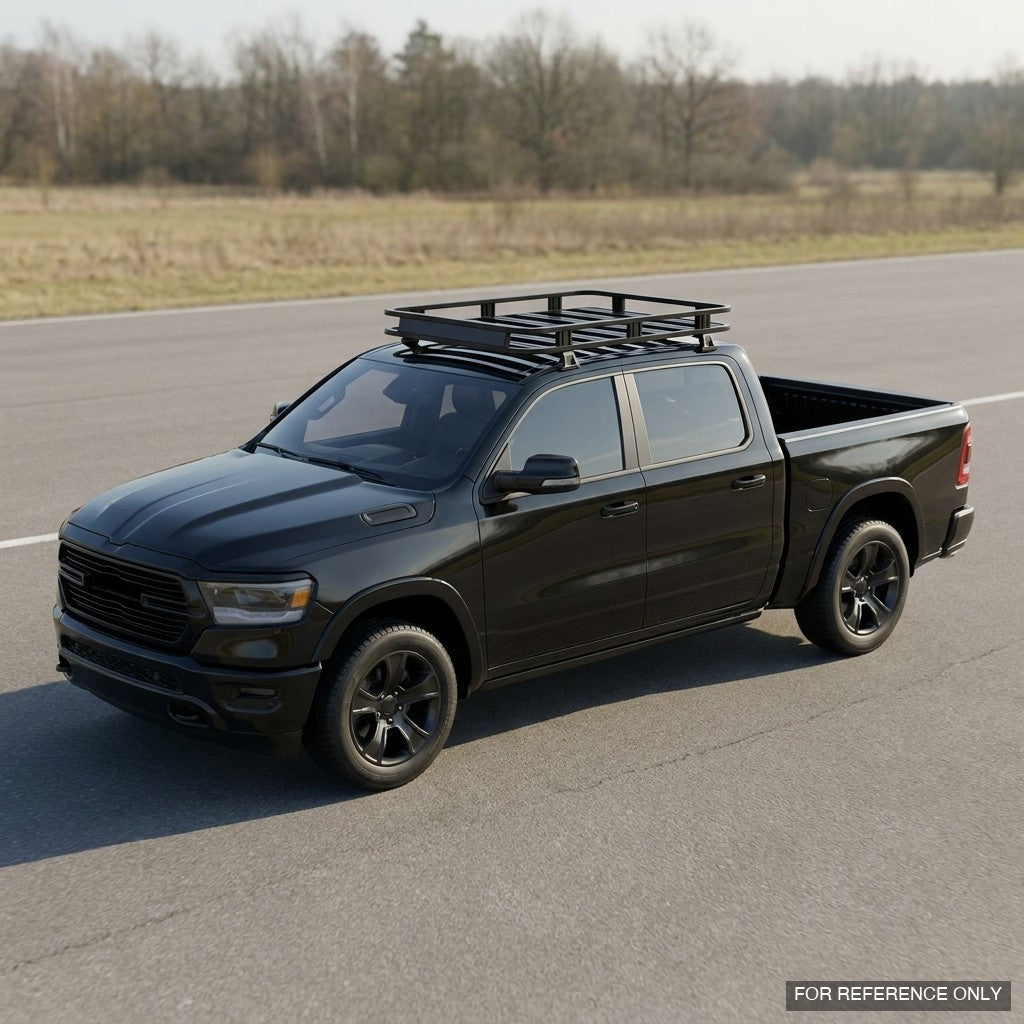 2019-2026 Ram 1500 Crew Cab Low Profile Roof Basket System — Drill-Free Steel, Matte Black