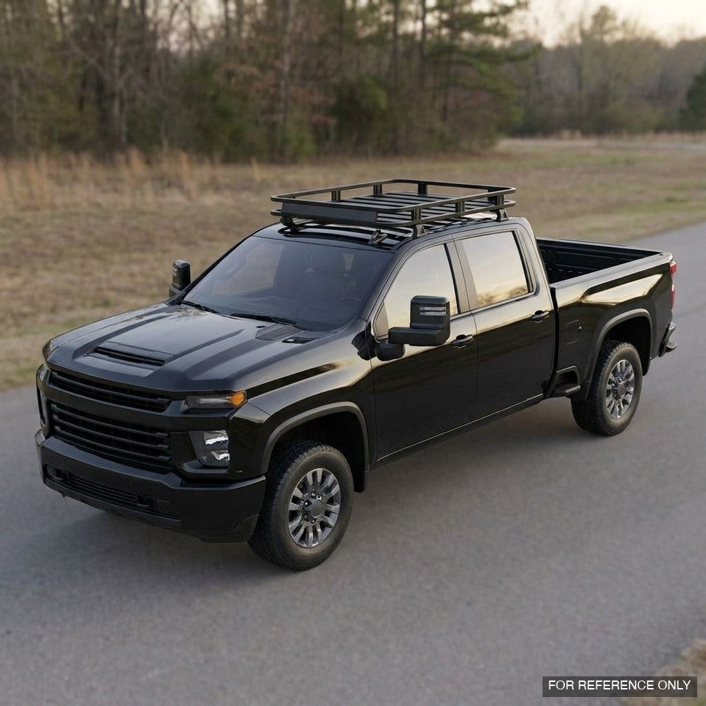 2020-2025 Chevrolet/GMC Silverado/Sierra HD Crew Cab Low Profile Roof Basket — Drill-Free Steel, Matte Black