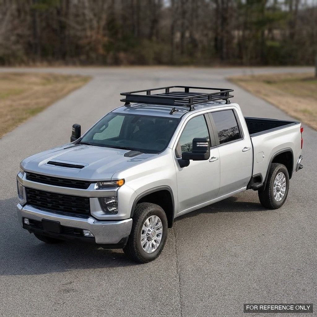 2020-2026 Chevrolet Silverado & GMC Sierra 2500/3500 HD Crew Cab Low Profile Roof Basket System — Drill-Free Steel, Matte Black
