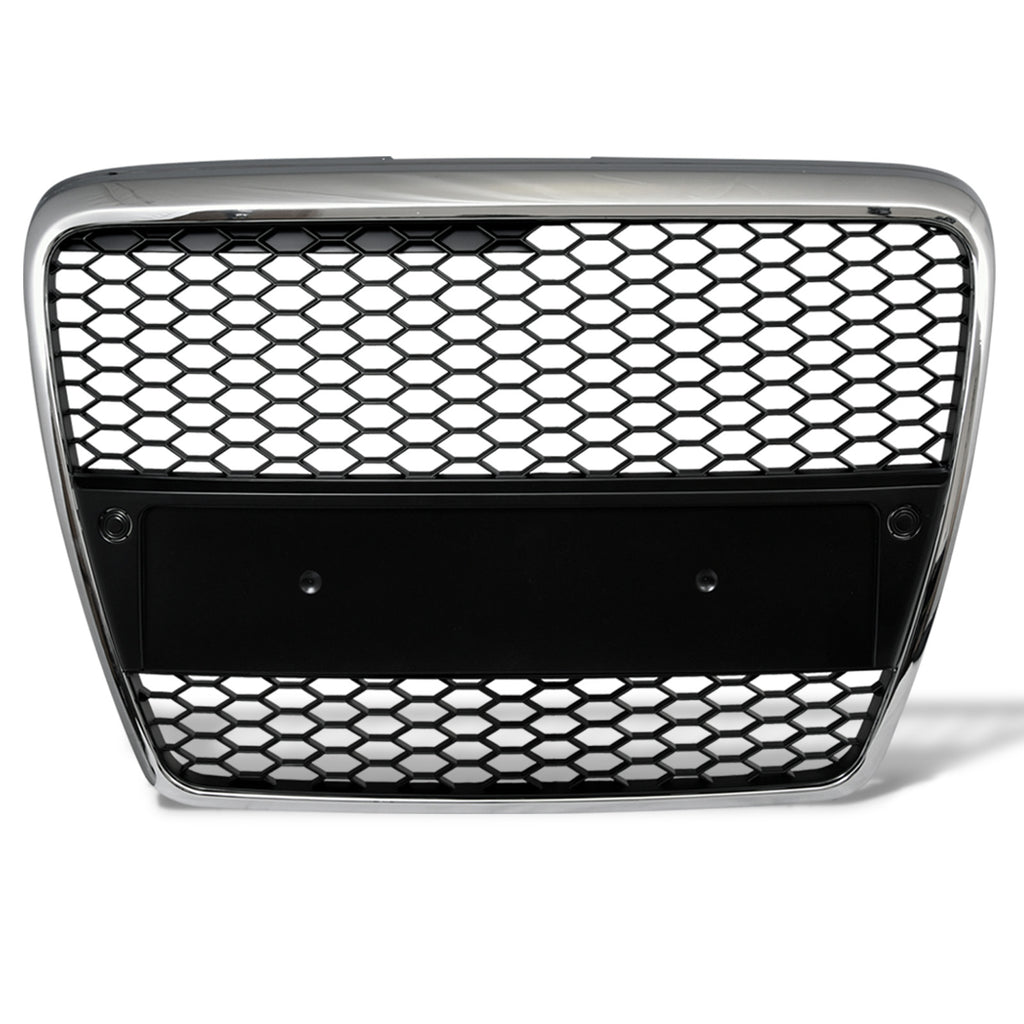 2005-2007 Audi A6 RS Style Honeycomb Mesh Front Grille - Chrome/Black