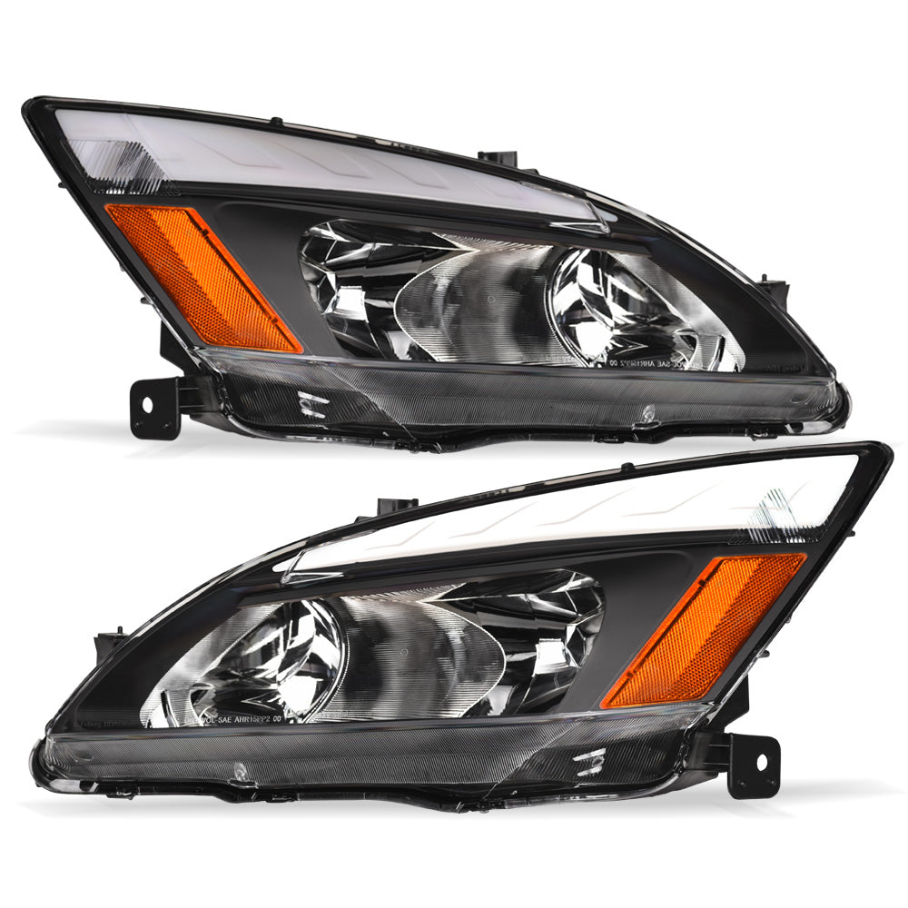 03-07 Honda Accord LED Crystal Headlights Black w/ Amber
