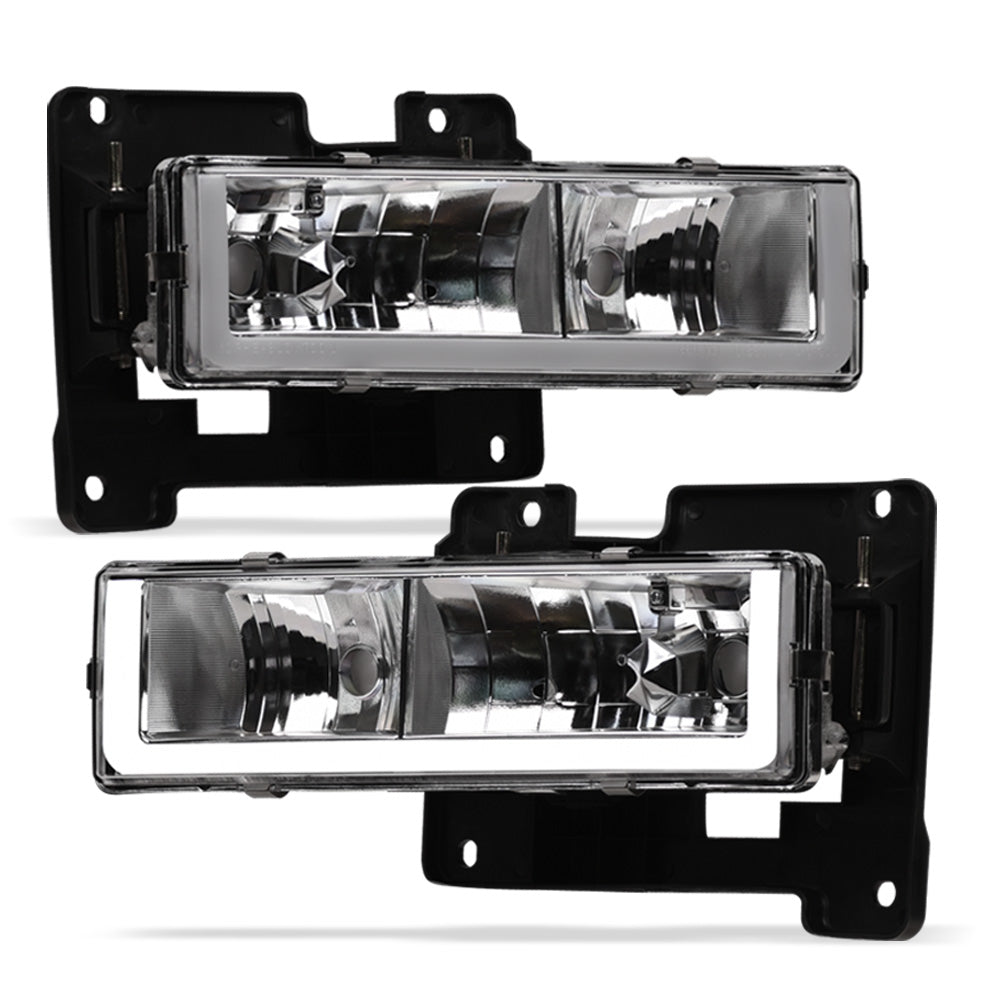 1988-2000 Chevrolet C/K Pickup Crystal Headlights w/ LED Bar - Chrome