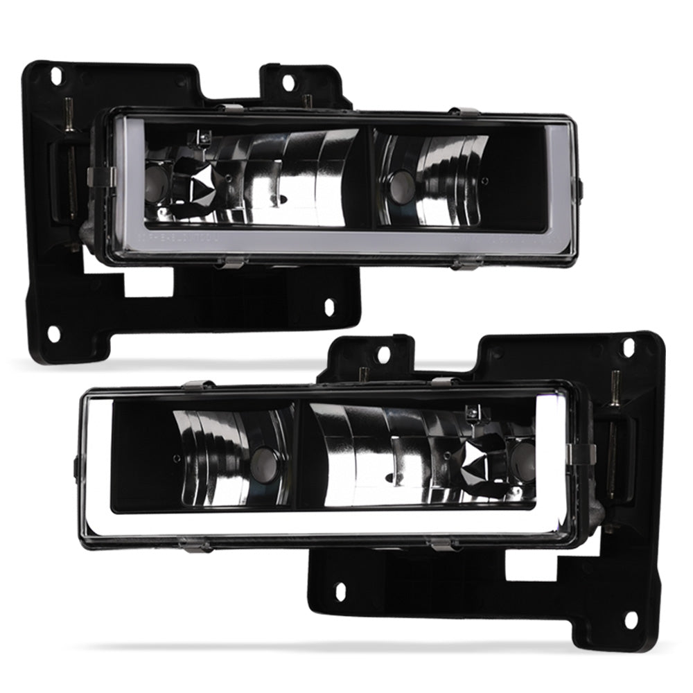 1988-2000 Chevrolet C/K Pickup Crystal Headlights w/LED Bar - Black