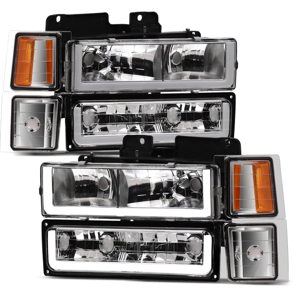 1994-2000 Chevrolet C/K Pickup Crystal Headlights LED 8pc Set - Chrome