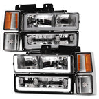 1994-2000 Chevrolet C/K Pickup Crystal Headlights LED 8pc Set - Chrome