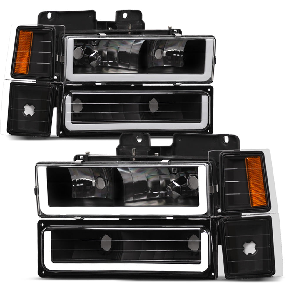 1994-2000 Chevrolet C/K Pickup Crystal Headlights LED 8pc Set - Black