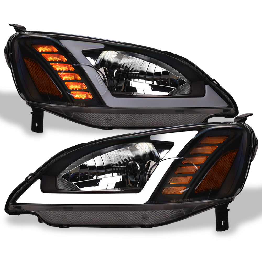01-03 Honda Civic Crystal Headlights Sequential LED Bar - Black