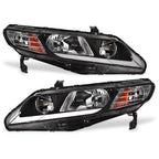 06-11 Honda Civic 4DR Crystal Headlights LED Light Bar Black - JDMA