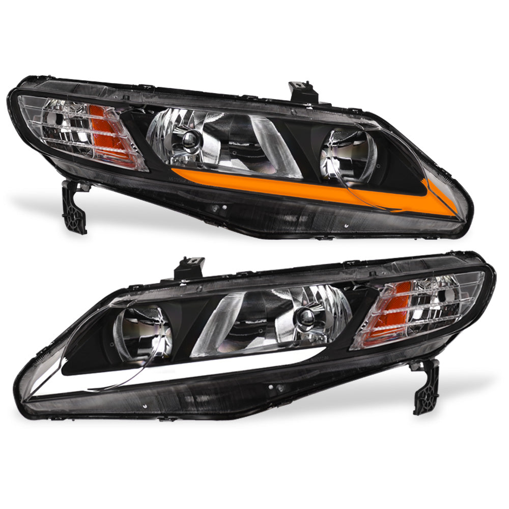 06-11 Honda Civic 4DR Sequential LED Crystal Headlights - Black