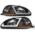 96-98 Honda Civic Crystal Headlights w/ LED Light Bar - Black