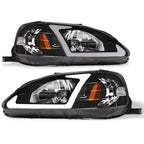 99-00 Honda Civic Crystal Headlights w/ LED Light Bar - Black