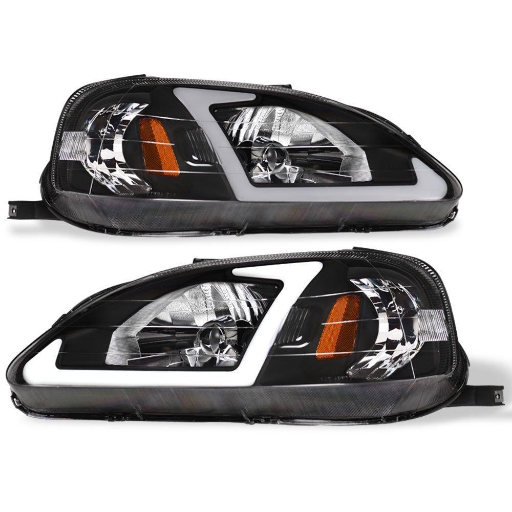 99-00 Honda Civic Crystal Headlights w/ LED Light Bar - Black