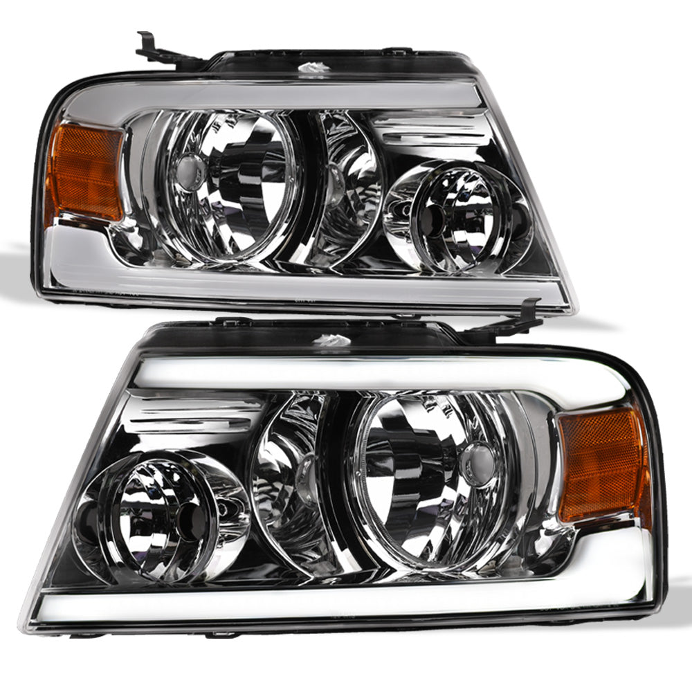04-08 Ford F-150 Crystal LED Headlights w/ Amber Light Bar - Chrome