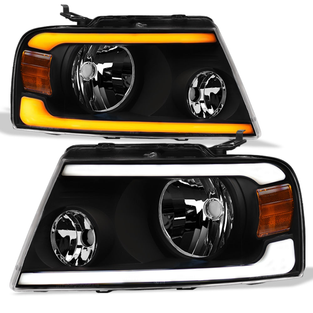 04-08 Ford F-150 LED Crystal Headlights Sequential Signal - Black
