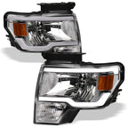 09-14 Ford F-150 LED Crystal Headlights Chrome w/ Amber Light Bar