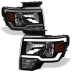 09-14 Ford F-150 LED Crystal Headlights Black w/ Amber Light Bar