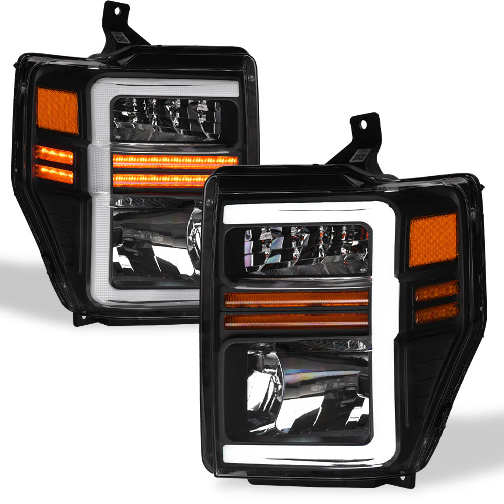 08-10 Ford F250 F350 Super Duty LED Crystal Headlights Black