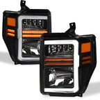 08-10 Ford F250 F350 Super Duty LED Crystal Headlights Black