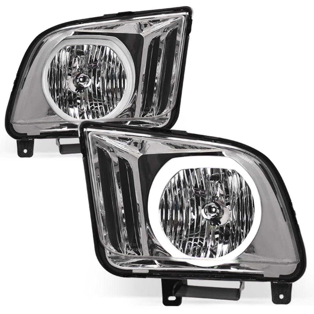 05-09 Ford Mustang LED Halo Crystal Headlights Black - FDMT05A1