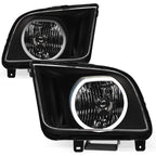 05-09 Ford Mustang Chrome LED Halo Crystal Headlights - FDMT05A1.03
