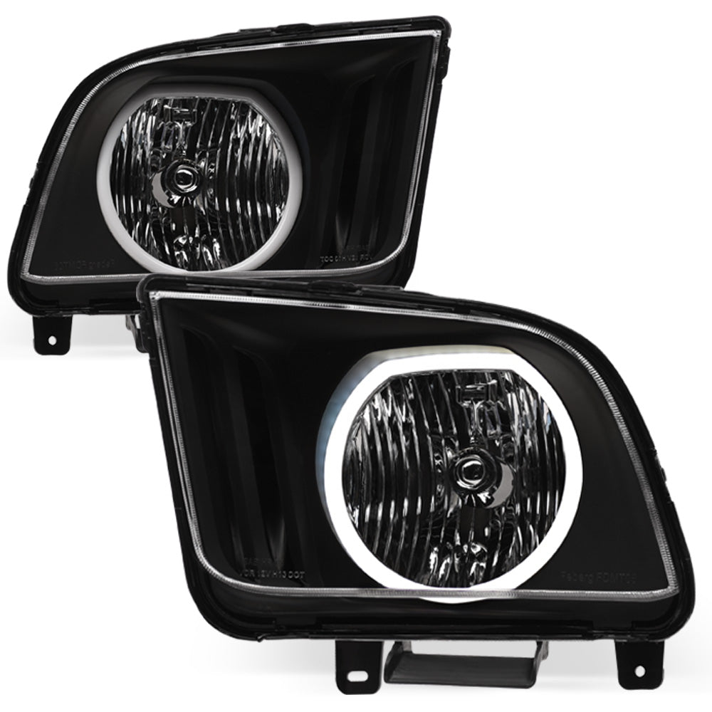 05-09 Ford Mustang Chrome LED Halo Crystal Headlights - FDMT05A1.03