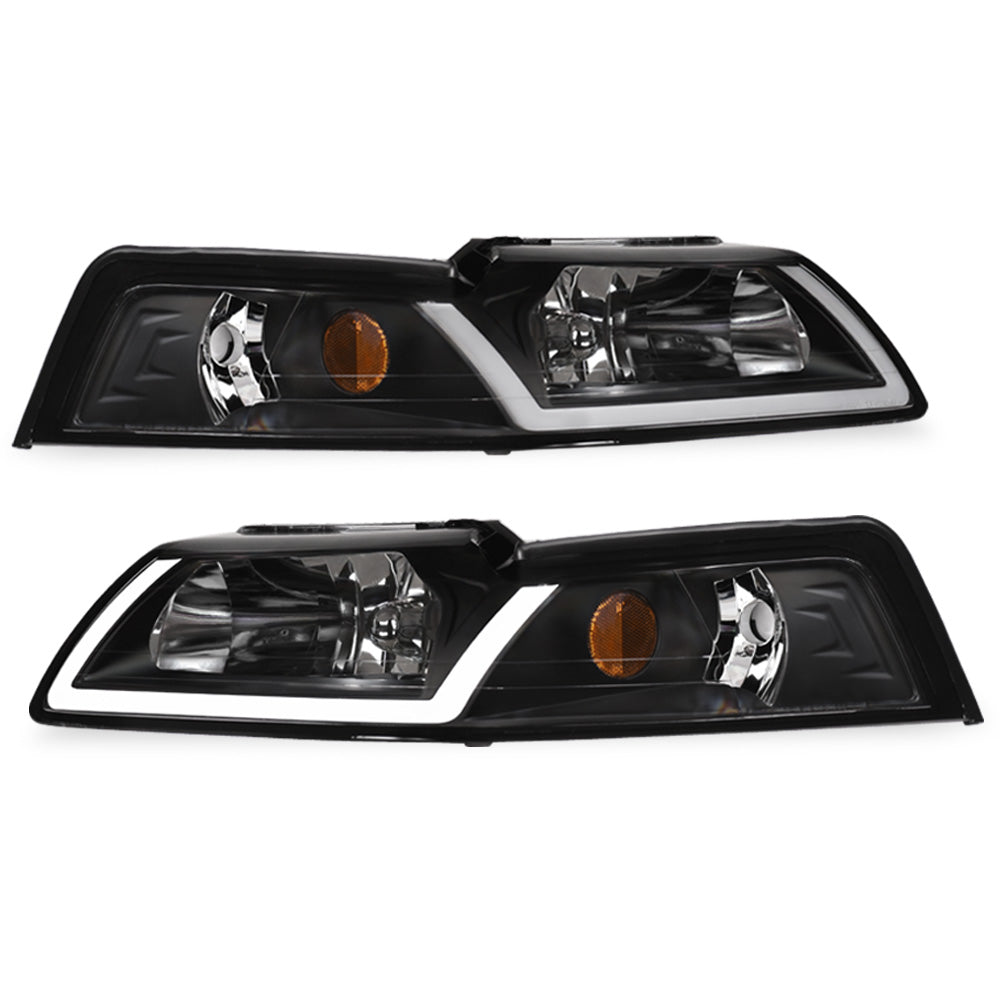 99-04 Ford Mustang Black Crystal LED Headlights w/ Amber