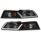 99-04 Ford Mustang Black Crystal LED Headlights w/ Amber