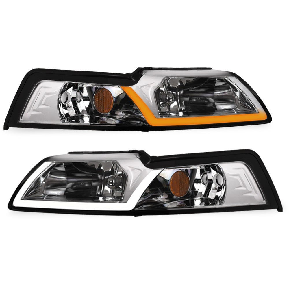 99-04 Ford Mustang Crystal Headlights Sequential LED Signal - Chrome