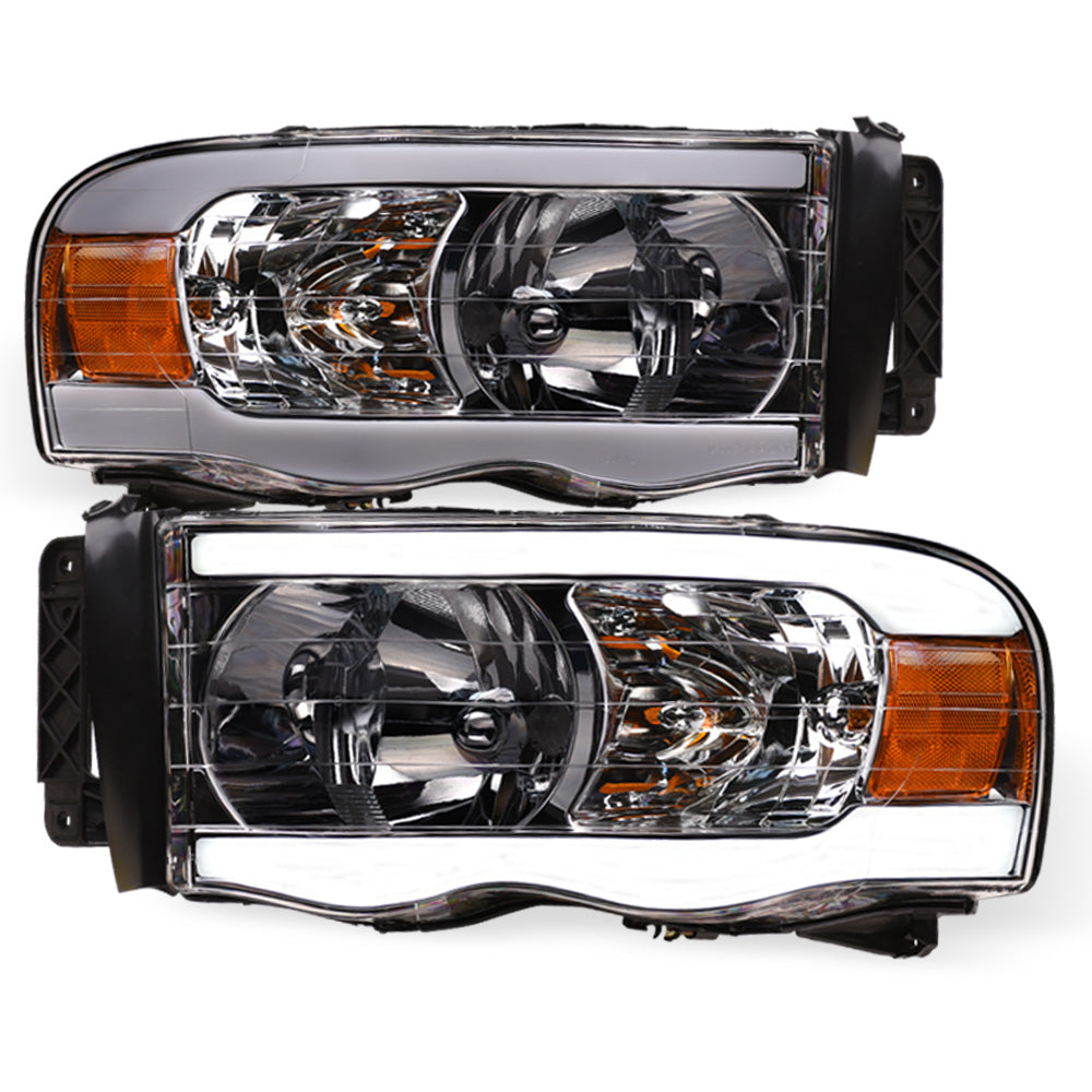 02-05 Dodge Ram Crystal Headlights w/ LED Light Bar - Chrome