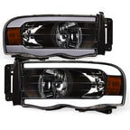 02-05 Dodge Ram Crystal Headlights w/ LED Light Bar - Black
