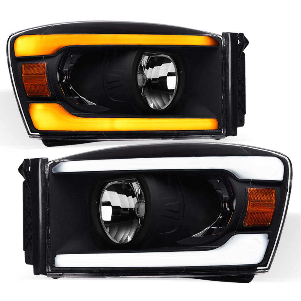 06-09 Dodge Ram Black Crystal Headlights Sequential LED Turn Signal