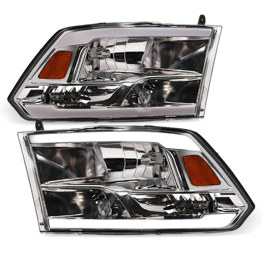 2009-2024 Dodge Ram Crystal Headlights w/ LED Bar Chrome