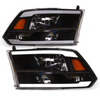 2009-2024 Dodge Ram Crystal Headlights LED Light Bar Black