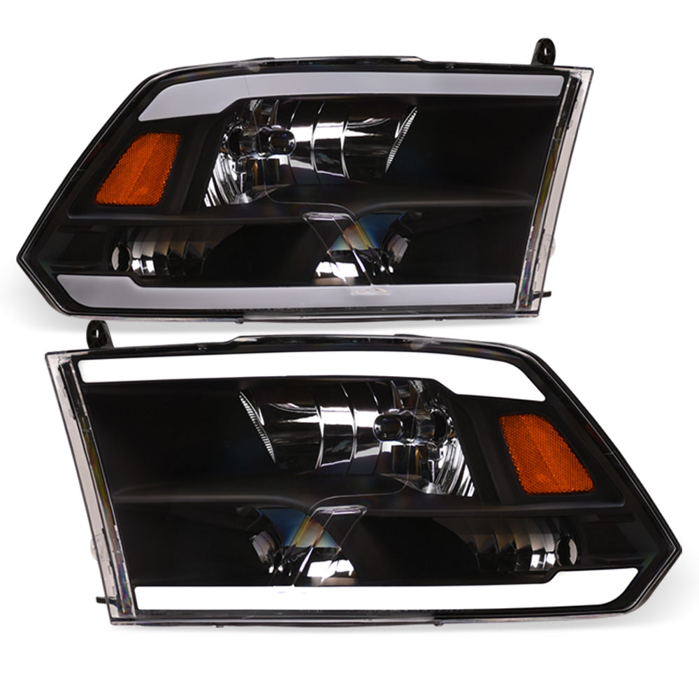 2009-2024 Dodge Ram Crystal Headlights LED Light Bar Black