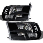 2009-2022 Dodge Ram 1500 2500 3500 Crystal Headlights Black - JDM