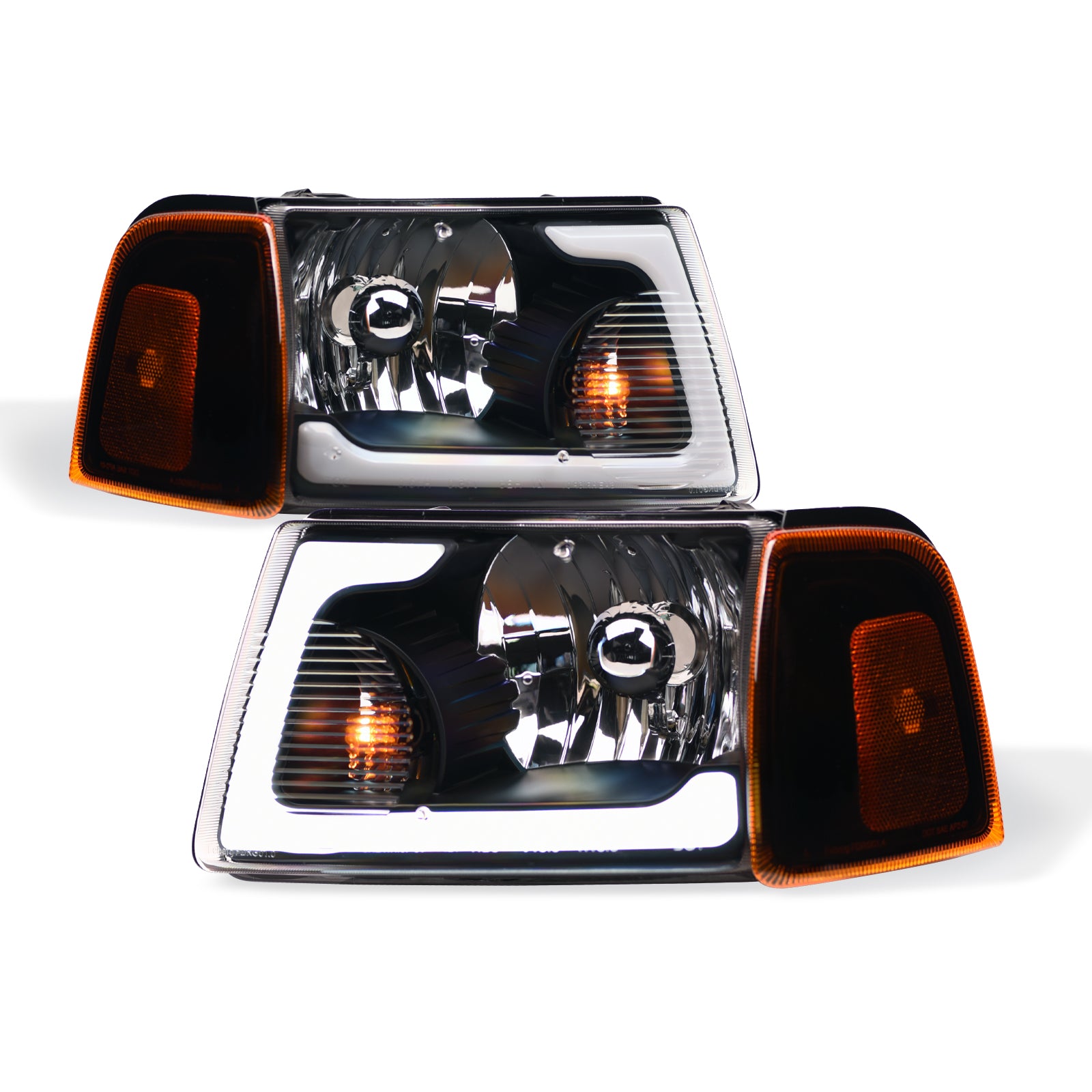 01-11 Ford Ranger Crystal Headlights 4PC LED Light Bar Black - JDMA