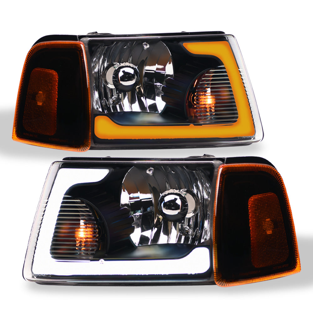 01-11 Ford Ranger Crystal Headlights 4PC Sequential LED - Black
