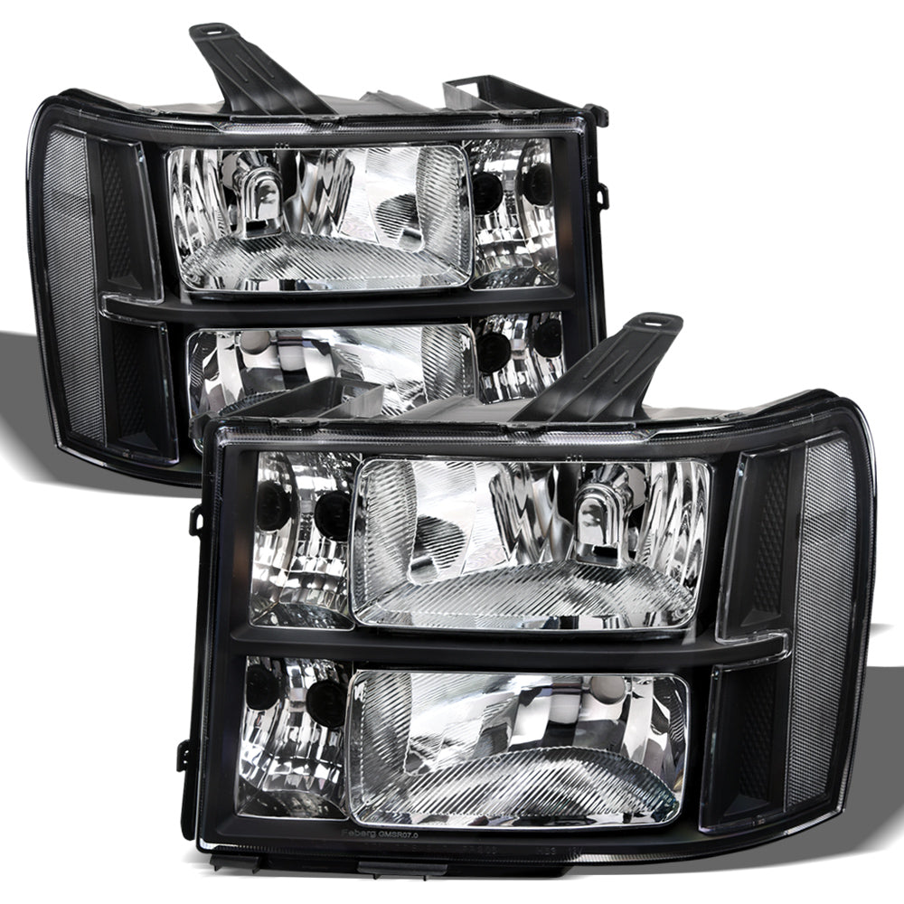 2007-2014 GMC Sierra OEM Crystal Headlights Black - GMSR07.03