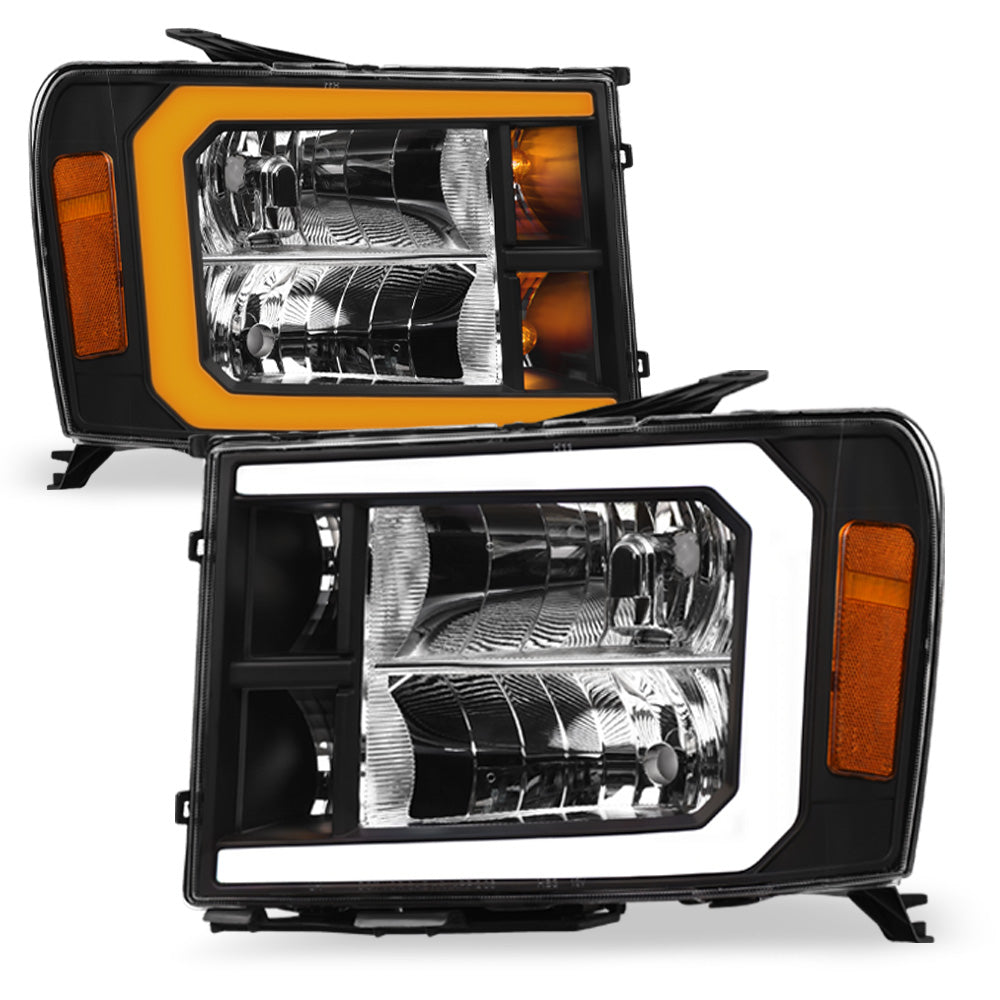 07-13 GMC Sierra 1500/2500/3500 Black Crystal LED Headlights