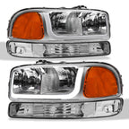 99-06 GMC Sierra Yukon XL Crystal Headlights LED Bar Chrome 4PC