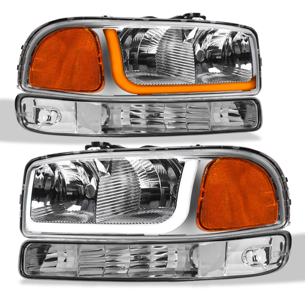 99-06 GMC Sierra Yukon XL Crystal Headlights Sequential LED Chrome 4PC
