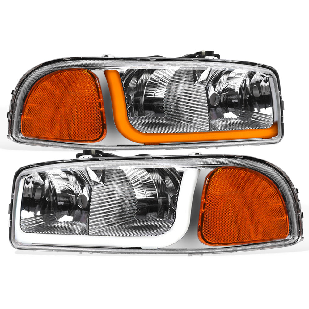 1999-2006 GMC Sierra Yukon Crystal Headlights Sequential LED Chrome
