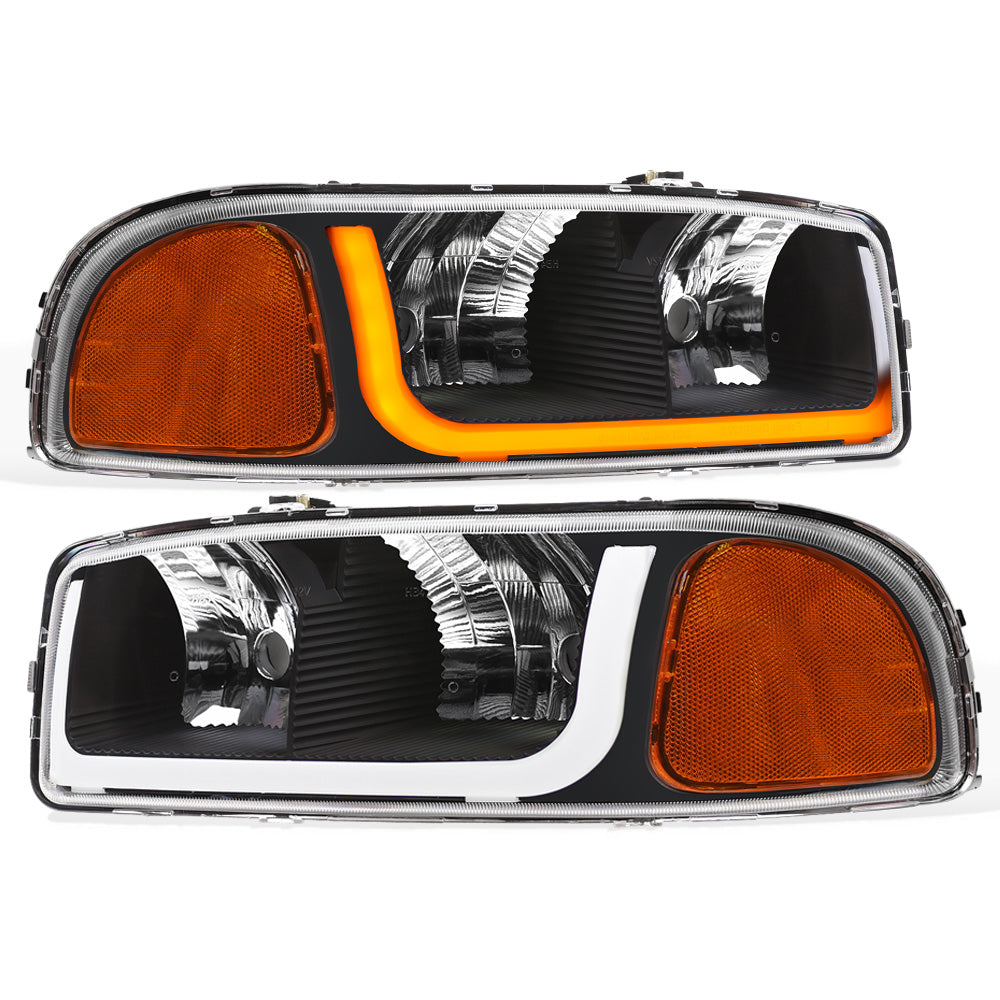 99-06 GMC Sierra Yukon XL Sequential LED Crystal Headlights Black