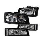 2002-2007 Chevrolet Silverado Crystal Headlight 4PC Set - Black