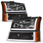 2002-2007 Chevrolet Silverado Avalanche Crystal Headlights Set - Black